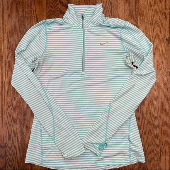 Nike Dri-Fit Running 1/4 zip, Teal White Stripes Size Small - Picture 1 of 11